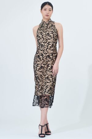 Yi-ming ELIZABETH 蕾絲長旗袍 (黑/裸色)