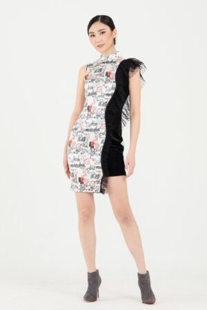 PATRICIA 香港印花拼布長衫 (黑色)