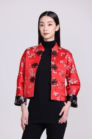 Yi-ming PANSY梅花織錦雙面中式外套(紅/黑)