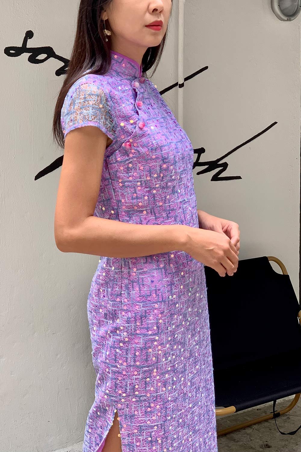 Yi-ming MARTHA 亮片紫色藍色長旗袍:圖片 6