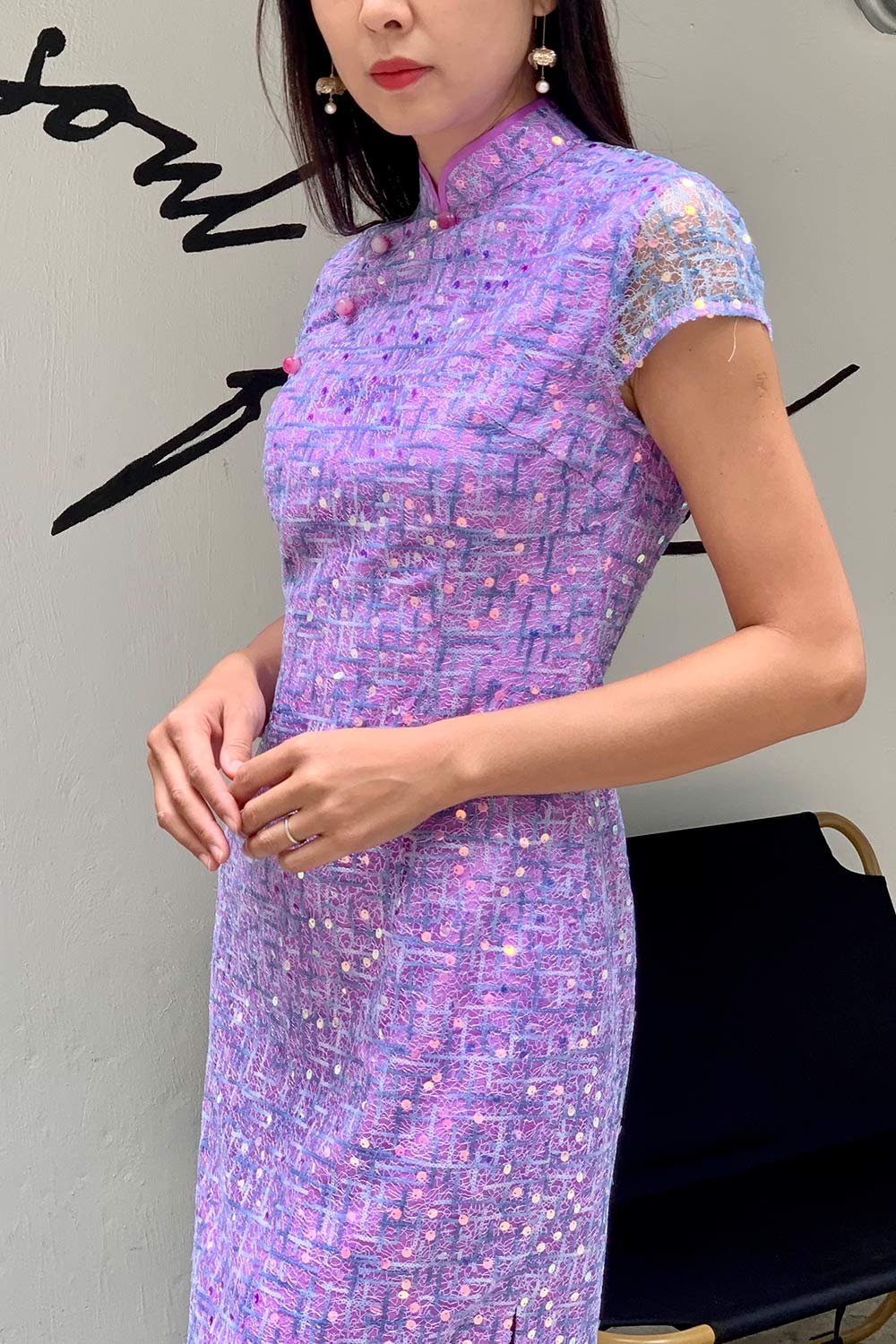 Yi-ming MARTHA 亮片紫色藍色長旗袍:圖片 7